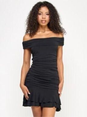 Emerald Sundae Black Ruched Mini Dress – Size L